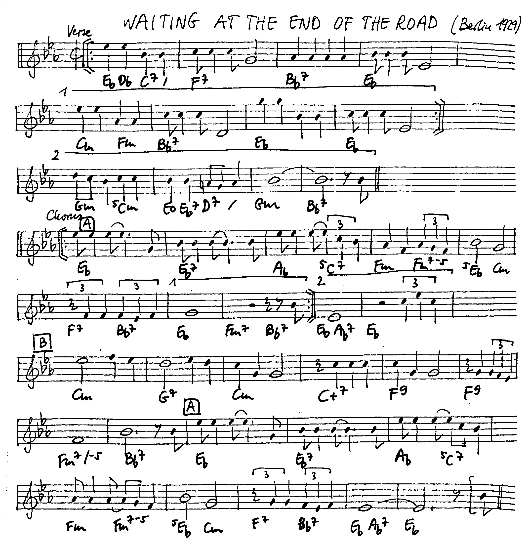 waiting at the end of the road free jazz leadsheet - Courtesy of the Jungle Jazz Band